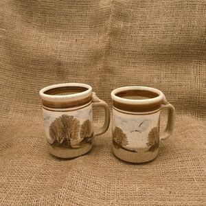 Vintage Studio Pottery Nature Landscape Mugs - Set of 2 -